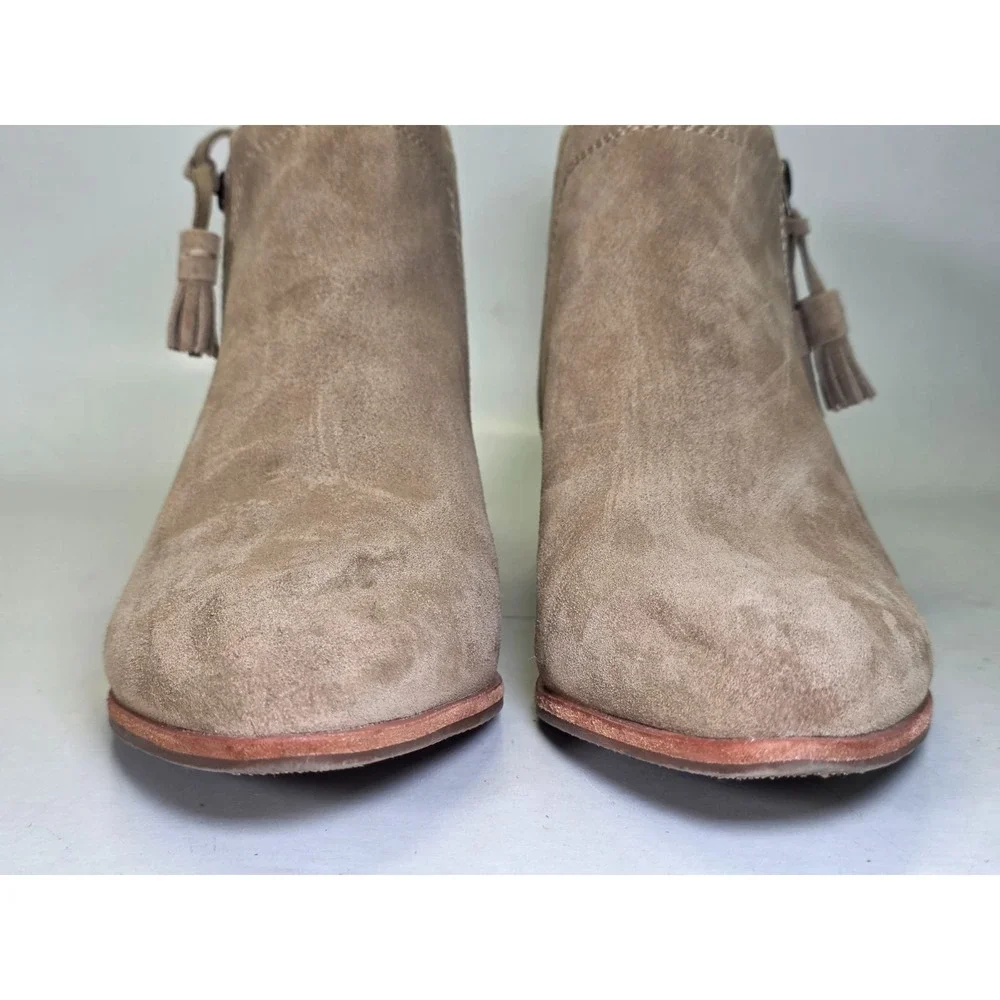 Hush Puppies Women's Ankle Boots Size 8 Brown Beige Suede Shoes Heel Zip Tassel‎